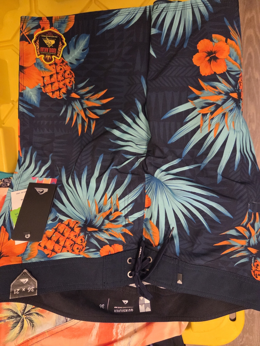 Quiksilver Eddie Aikau Tropical Pineapple Boardshorts in Navy & Orange